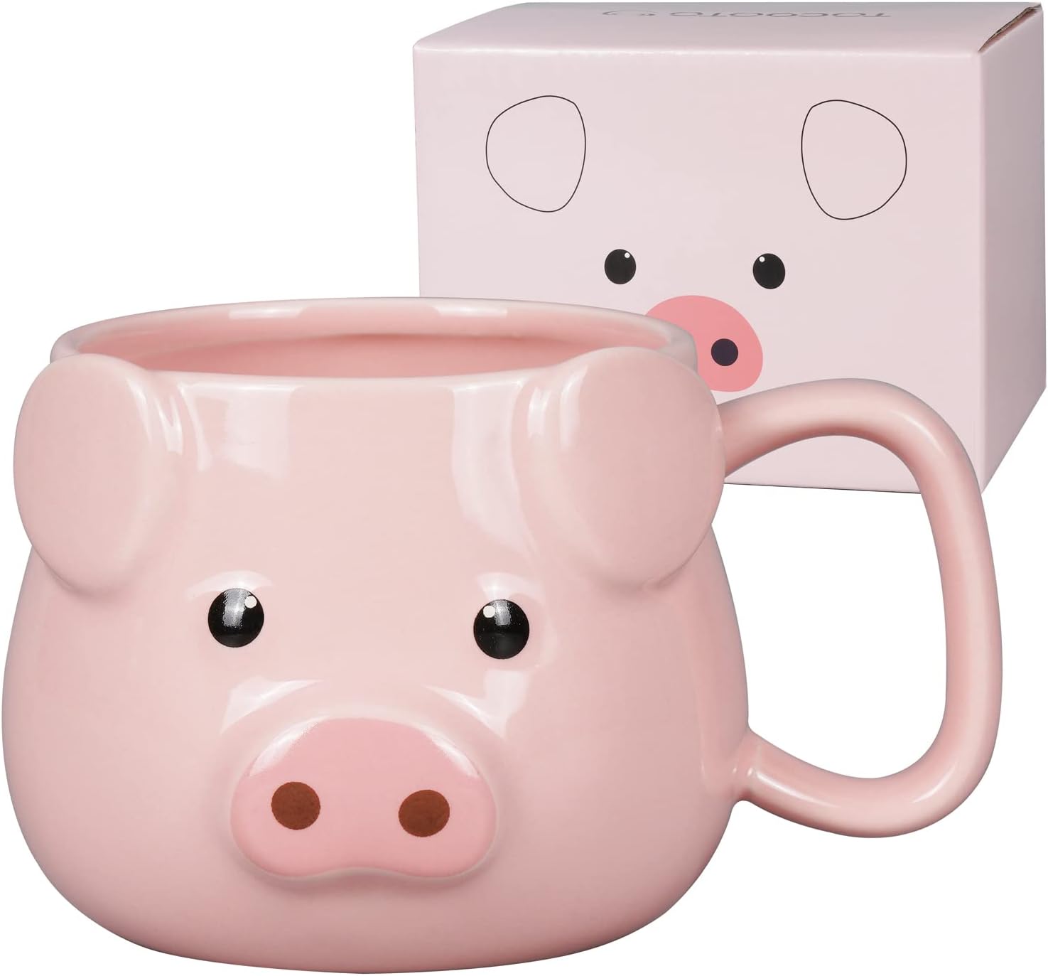 Pig Coffee Mug 14 oz Ceramic Novelty Coffee Mug 3D Porcelain Tea Mug for Women Christmas Housewarming Holiday Birthday Gifts for Women Mom Kids Teacher and Best Friend Pink