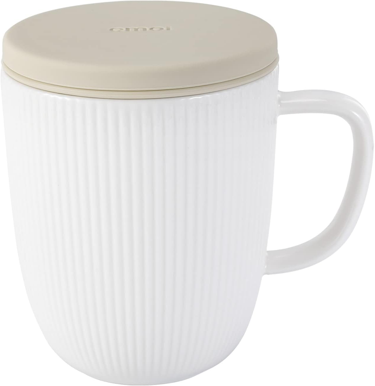 emoi 16 OZ Large Porcelain Tea Cup with Infuser and Lid, Tea Mug with Tea Strainers for Loose Tea, Ideal Tea Gifts for Tea lovers to Steep a Perfect Cup of Tea at Home or Office-Beige White