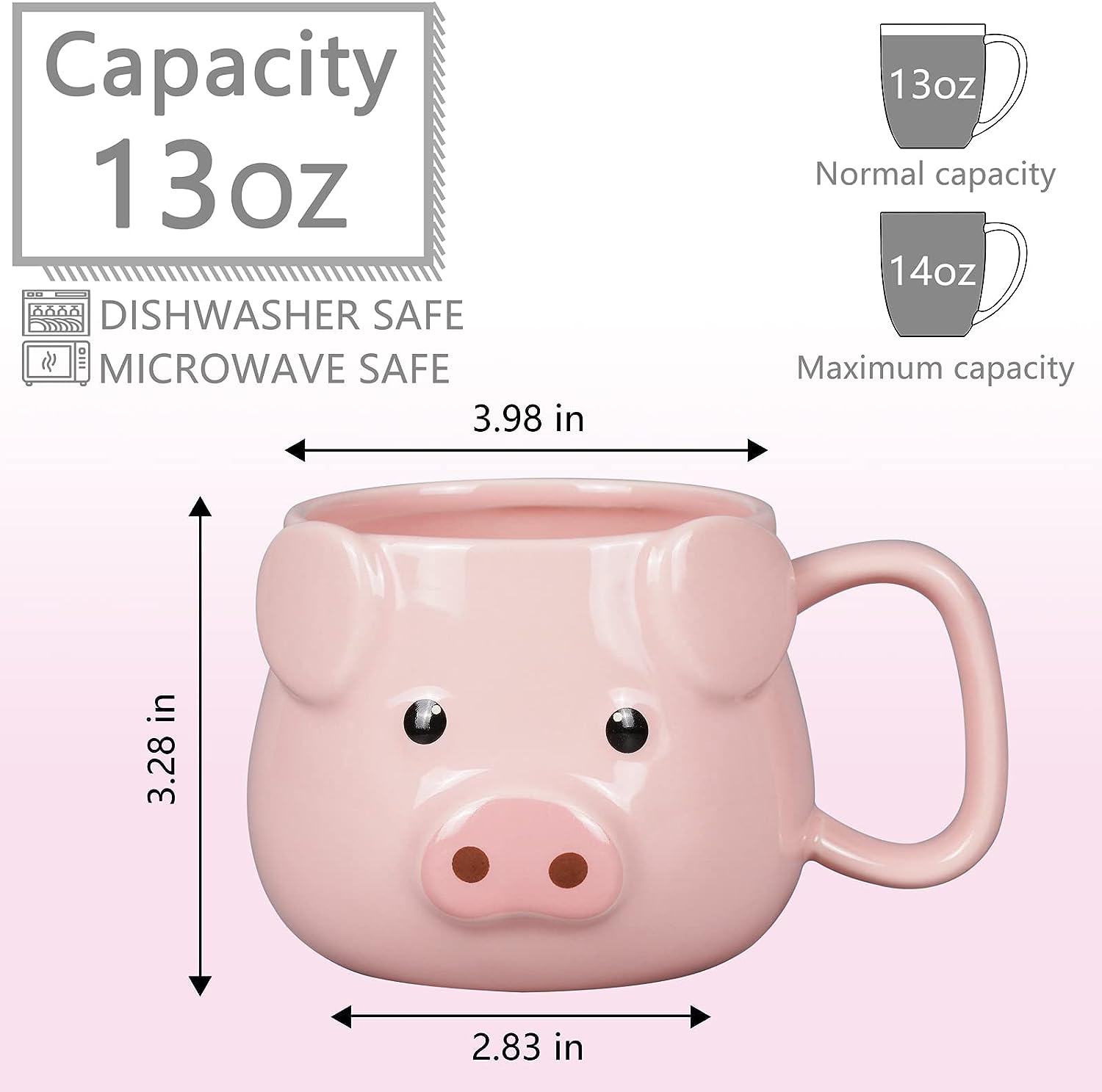 Pig Coffee Mug 14 oz Ceramic Novelty Coffee Mug 3D Porcelain Tea Mug for Women Christmas Housewarming Holiday Birthday Gifts for Women Mom Kids Teacher and Best Friend Pink