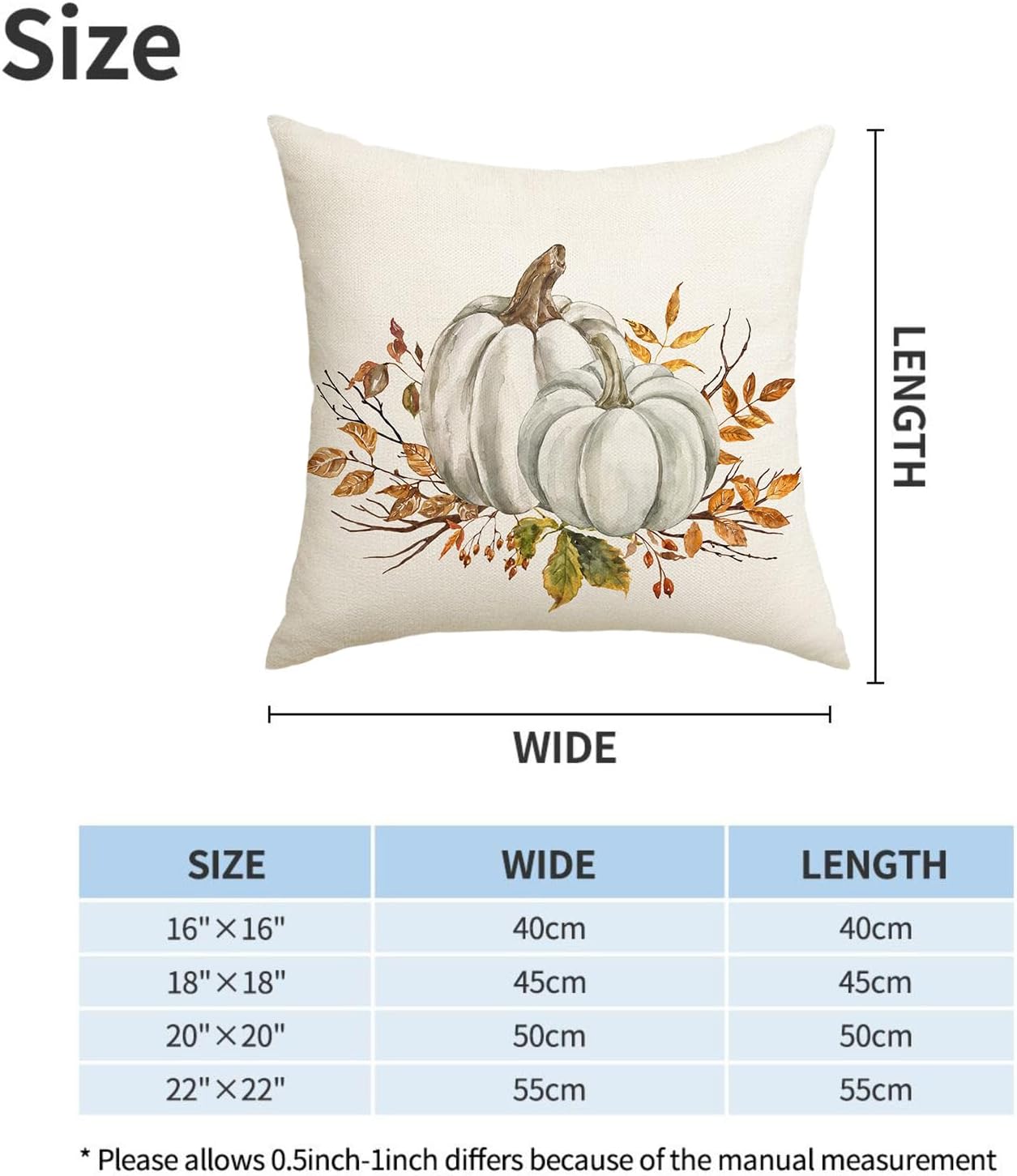 Fall White Pumpkin Throw Pillow Covers 18×18 Set of 2 Outdoor Autumn Orange Pumpkins Leaves Pillows Cover Thanksgiving Farmhouse Linen Decorative Cushion Case for Couch Bed Decor