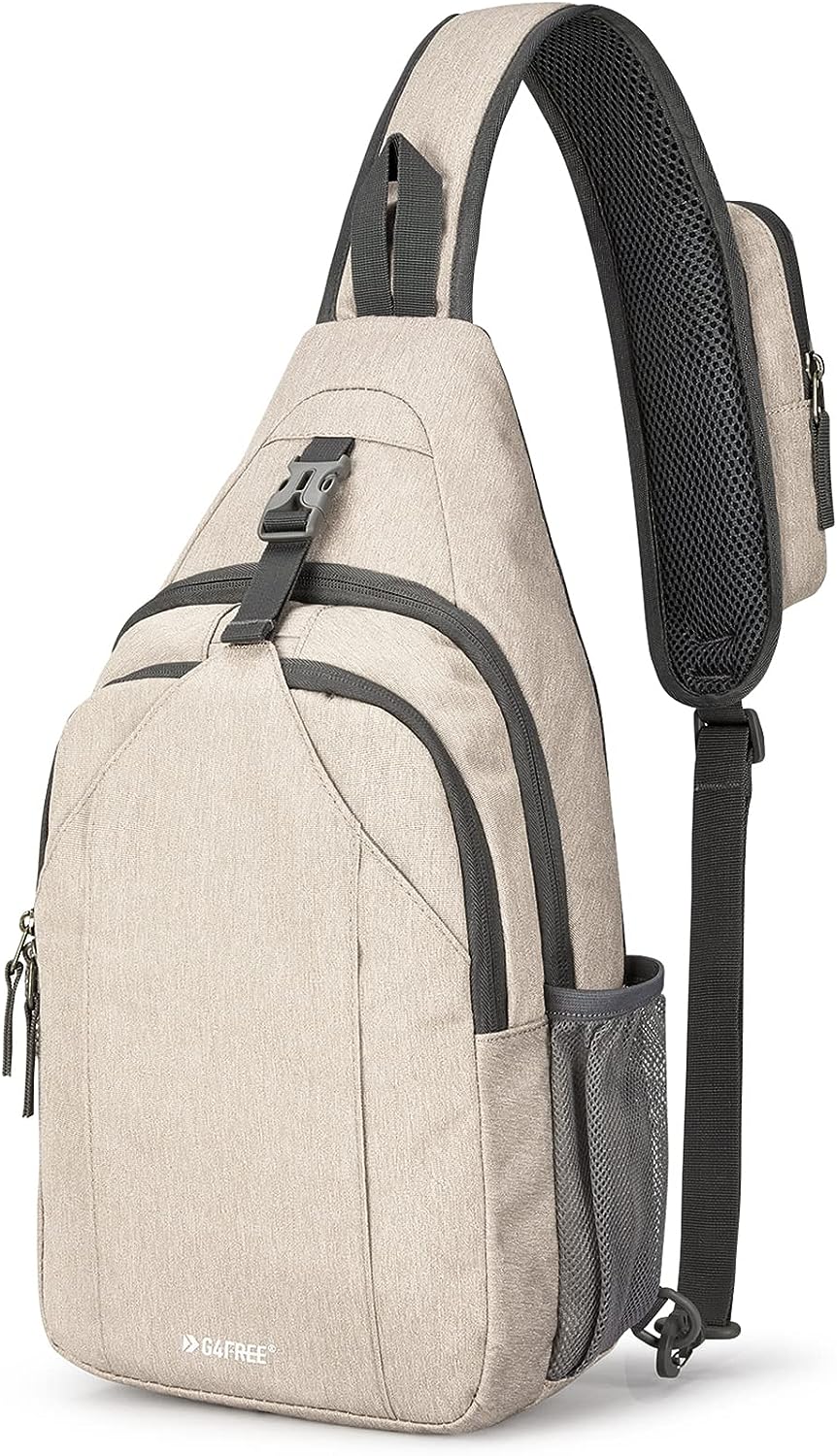 Sling Bag RFID Blocking Sling Backpack Crossbody Chest Bag Daypack for Hiking Travel(Ivory)