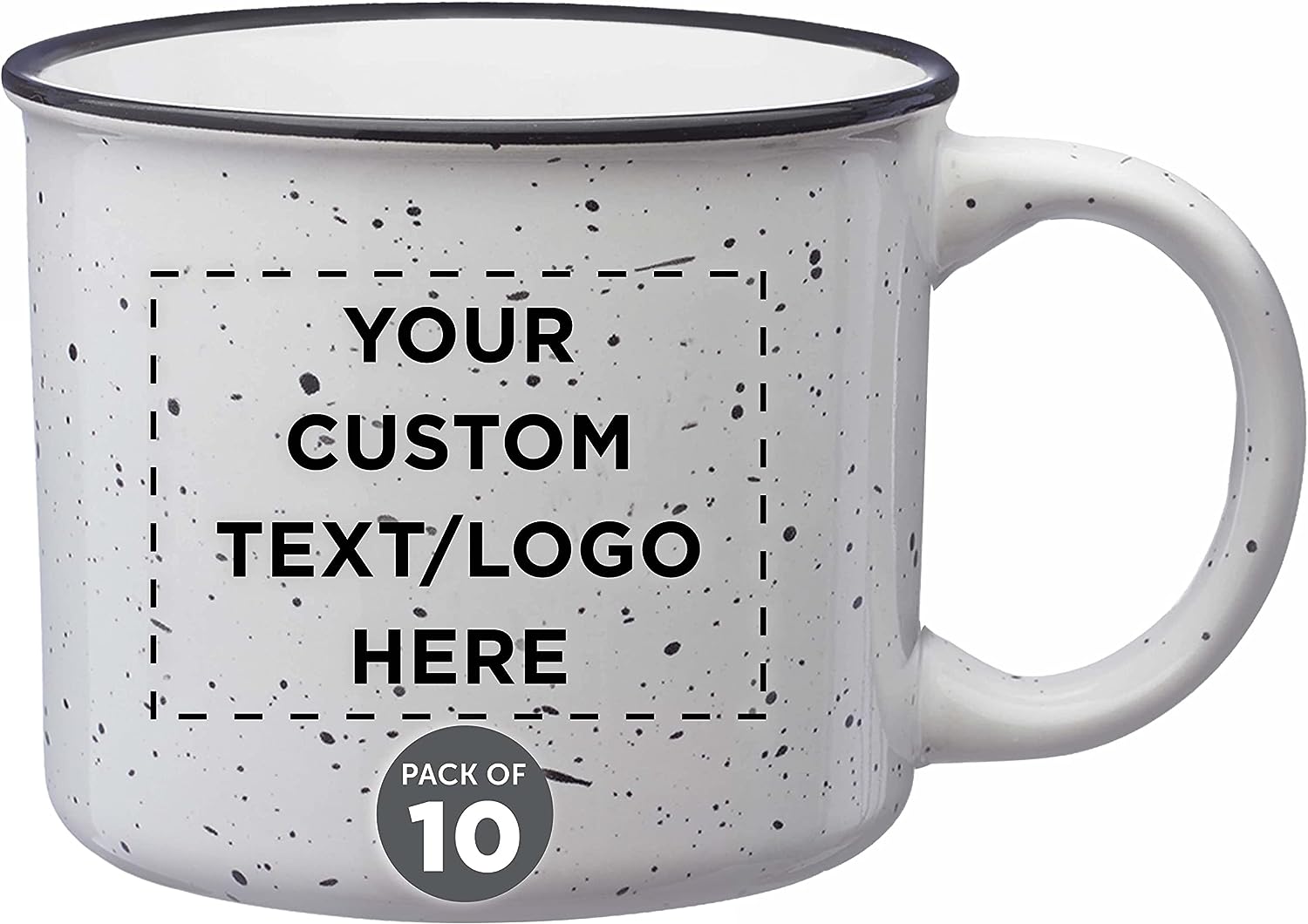 Custom Ceramic Campfire Mug 13 oz. Set of 10, Personalized Bulk Pack – Speckled Camping Tea Cups – White