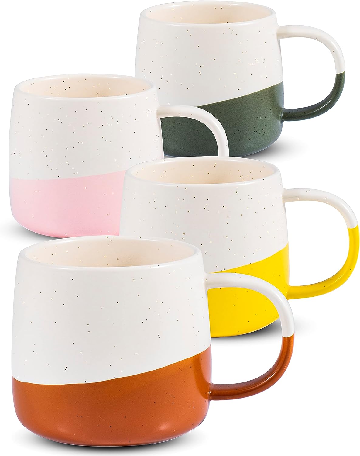 Ceramic Coffee Mugs Set of 4 – Large Stoneware Cups – Hand-Painted, Two-Tone Glazed Mug for Coffee, Tea, and More – Microwave & Dishwasher Safe