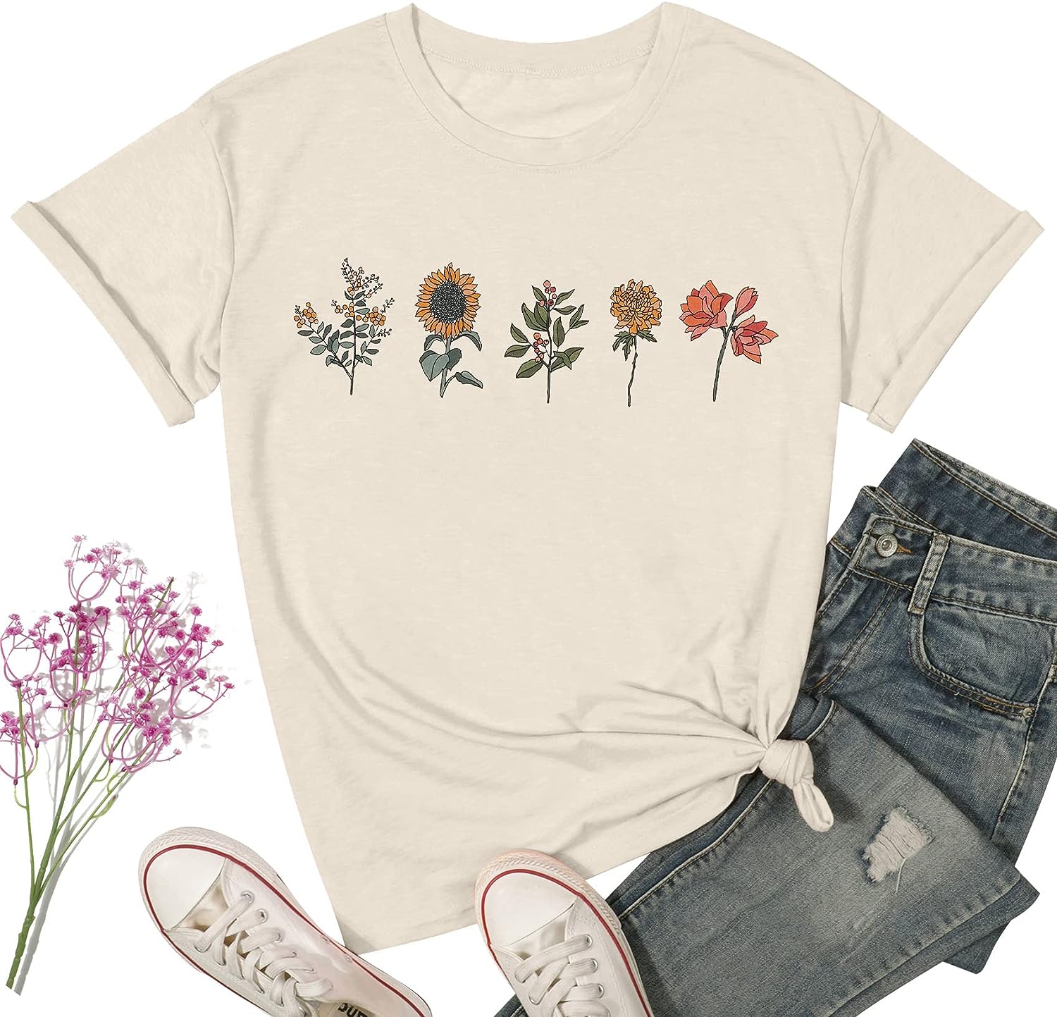 Plant Shirts Women Wildflowers T Shirt Funny Plant Lover Gifts Shirts Plant Flowers Casual Tee Garden Short Sleeve Tops