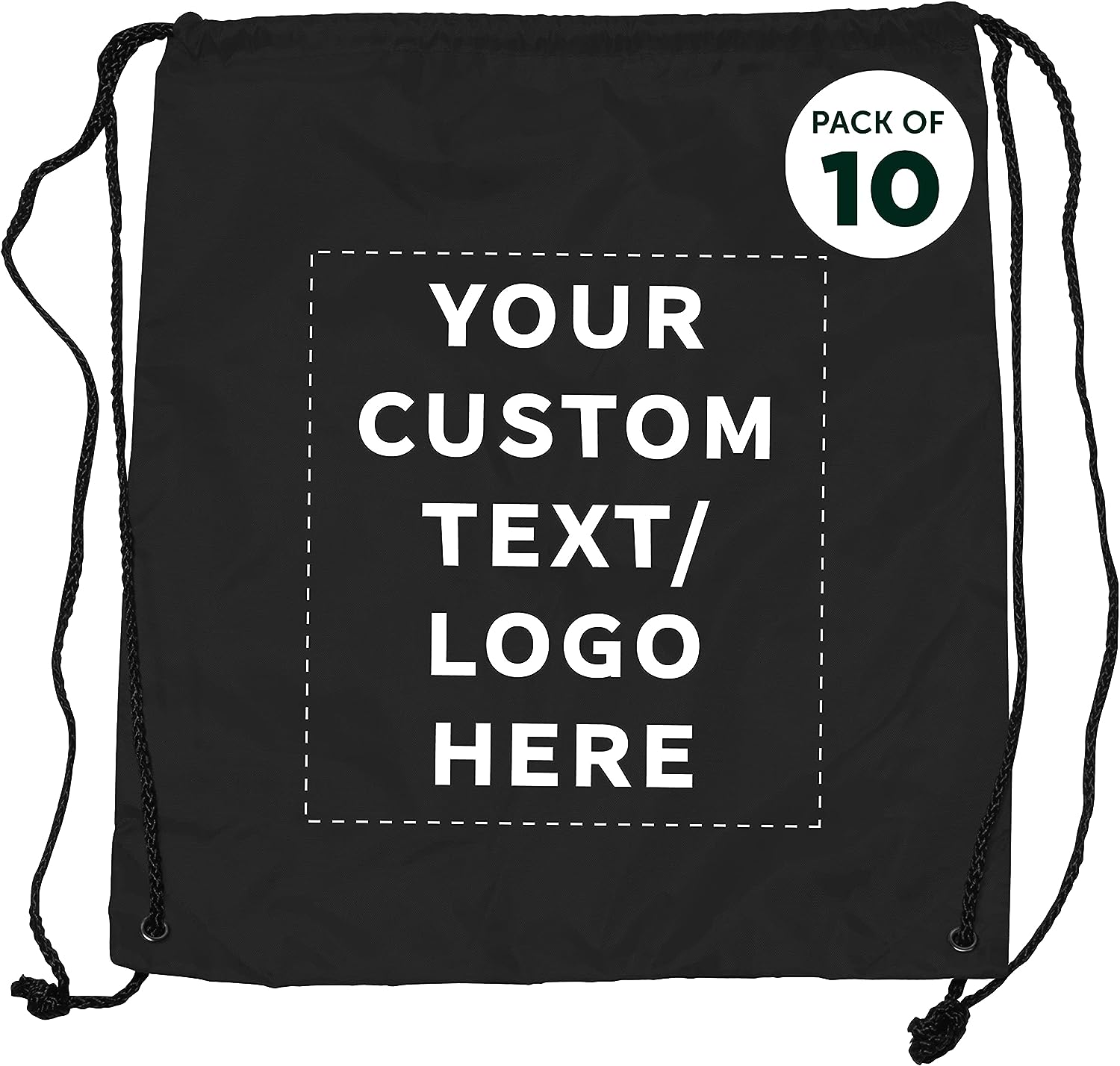 Custom Drawstring Backpacks Set of 10, Personalized Bulk Pack – Water Resistant, Perfect for Gym, Camping, Beach, Outdoor Sports – Black