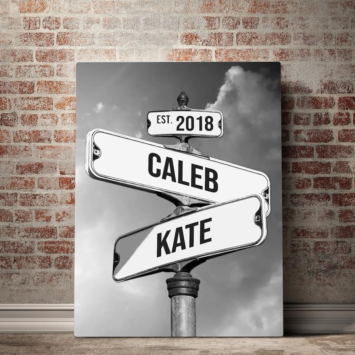 Personalized Canvas Vintage Street Sign For Couples, Crossroads Street Sign Best Gift For Сouple, Custom Name And Date Vintage Street Sign Canvas Poster Print, Wedding Street Art Canvas Or Poster