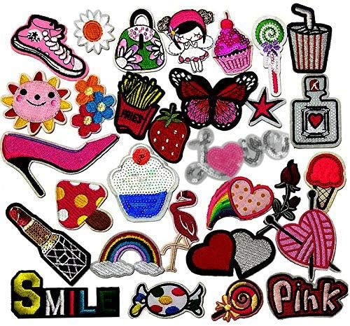 30pcs Random Assorted Styles Embroidered Patch Sew On/Iron On Patch Applique Clothes Dress Plant Hat Jeans Sewing Flowers Applique DIY Accessory (Assorted-Style 3)