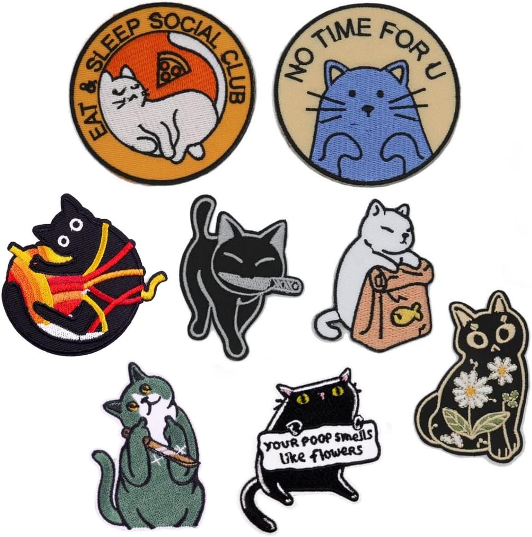 8 pcs Cute Cat Embroidered Patches Iron On Patches Rocket Planet Astronaut Sewing Applique Patches for Clothing Fabric Jackets Jeans DIY Accessory