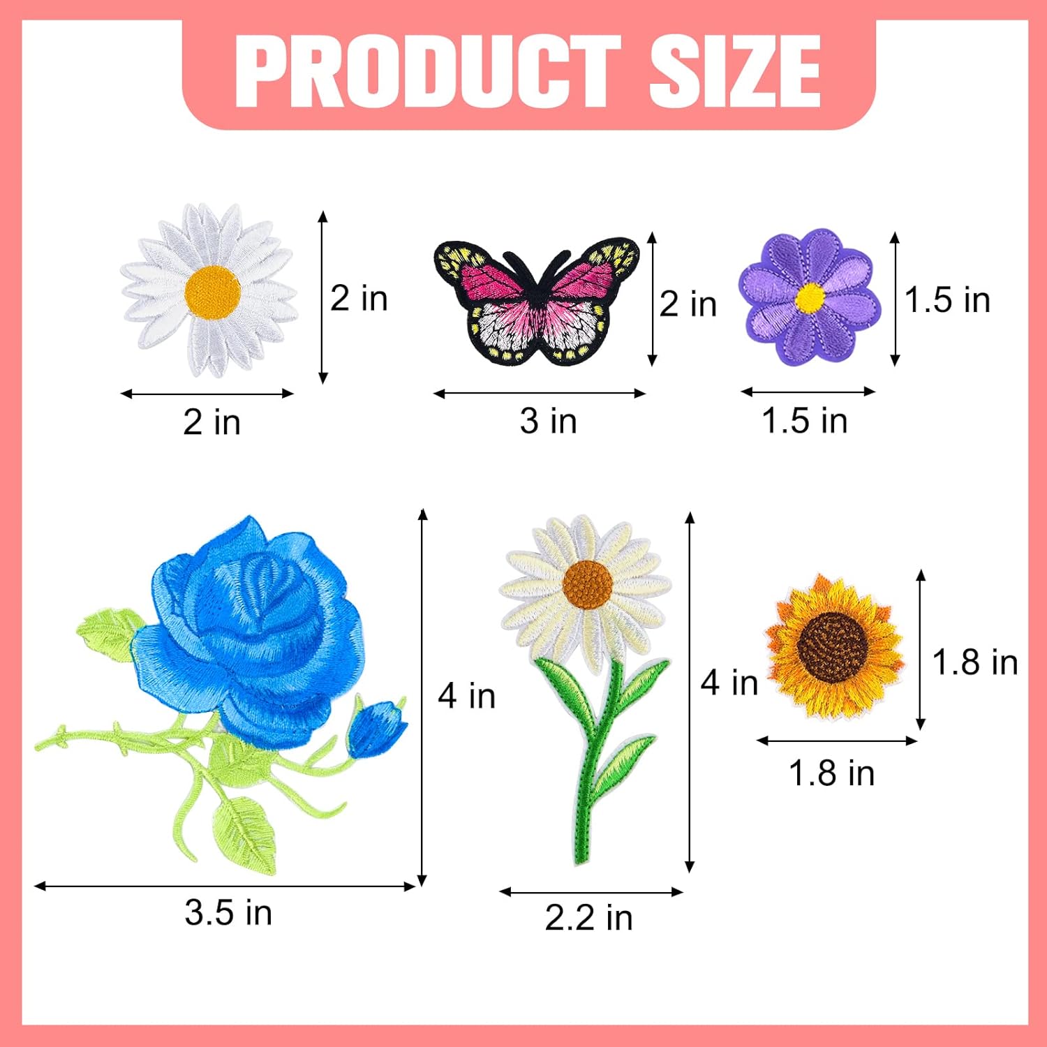 50 Pieces Flower Butterfly Iron/Sew on Patches Sunflower Cute Embroidered Applique Rose Patches for Clothing Large Colorful Decorative Daisy Patches for Clothes Dress Hat Jeans DIY