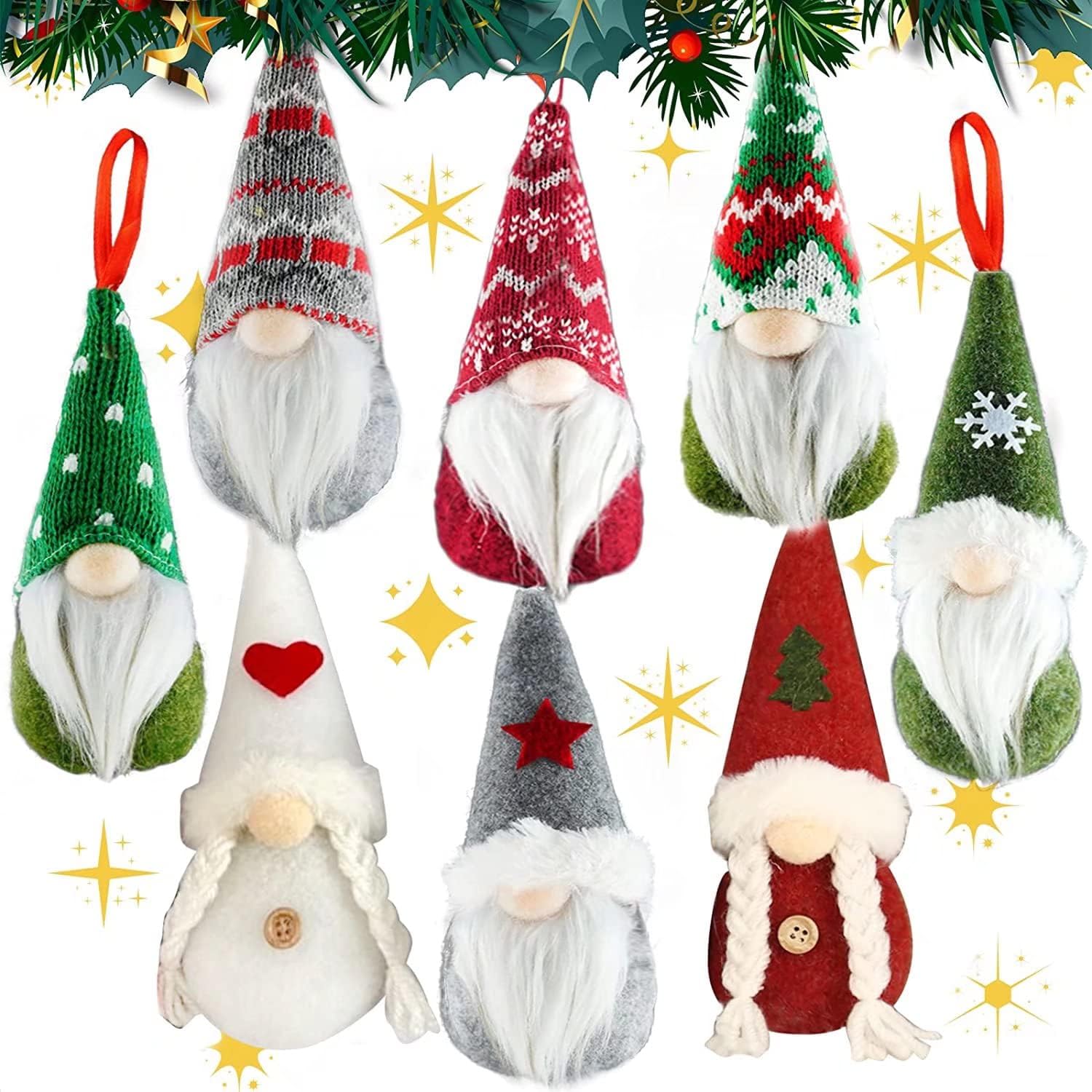 Christmas Gnome Ornaments 8 Styles Christmas Tree Decorations Hanging Christmas Ornaments Set Handmade Plush Gnomes Santa Elf Christmas Home Decorations Indoor/Outdoor Christmas Gnome Decorations