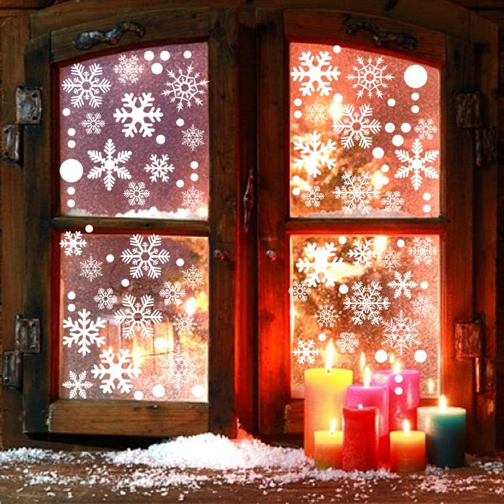 180pcs White Snowflakes Christmas Window Clings Decals,Christmas Stickers for Glass Windows, Xmas Winter Wonderland Ornaments Party Supplies Holiday Home Decorations