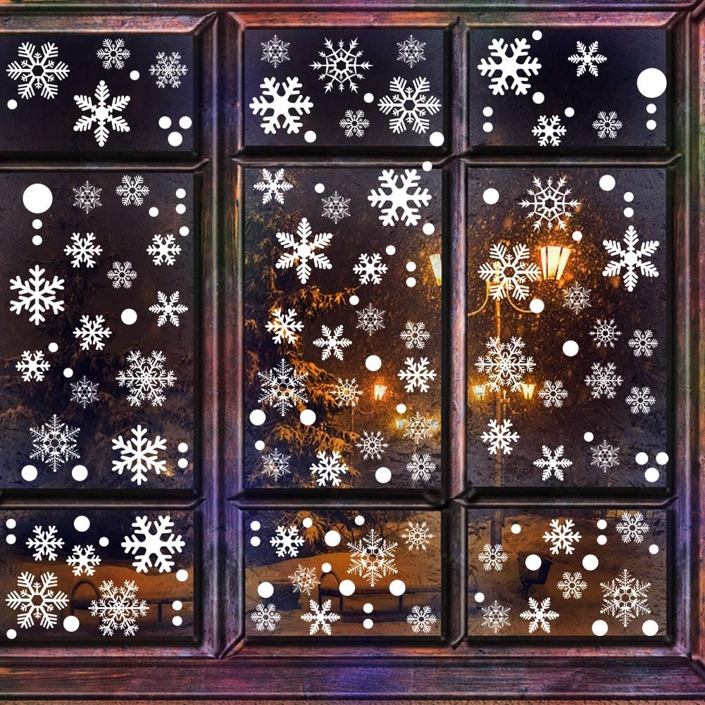 180pcs White Snowflakes Christmas Window Clings Decals,Christmas Stickers for Glass Windows, Xmas Winter Wonderland Ornaments Party Supplies Holiday Home Decorations