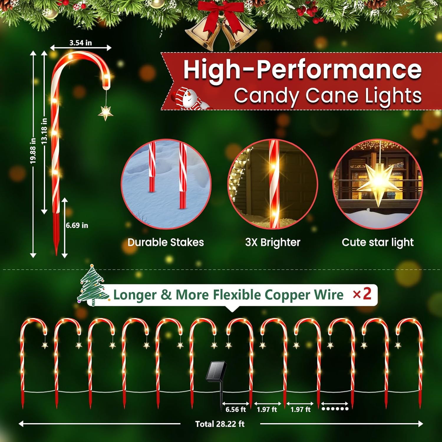 24 Pack Christmas Decorations Outside, WdtPro 19″ 144 LED Bright Solar Christmas Candy Cane Pathway Lights with Star and 8 Modes, Waterproof Outdoor Christmas Decorations for Yard Garden Decor