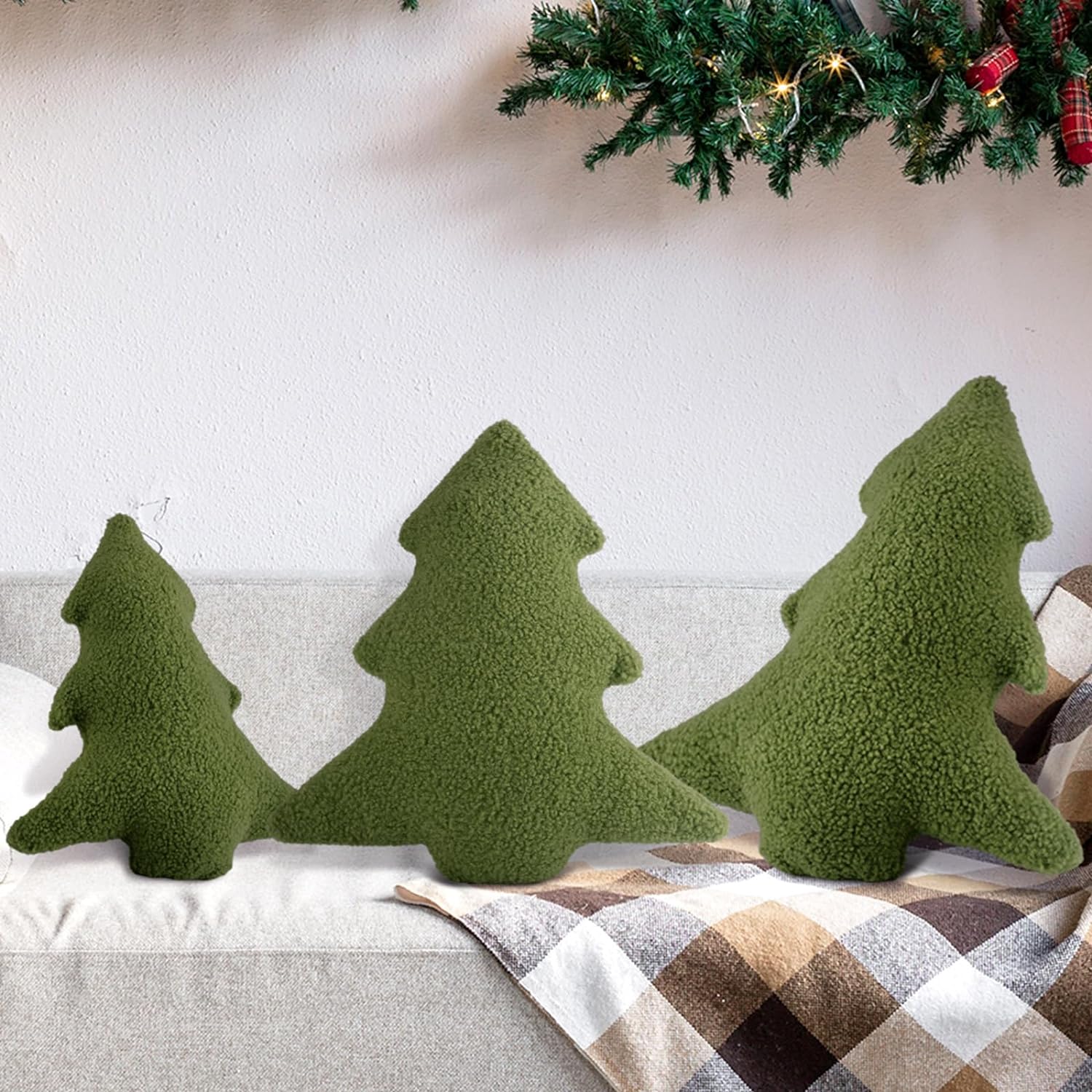 3 Pcs Christmas Tree Throw Pillow Decorative Christmas Shaped Pillow Cute Christmas Tree Pillow Soft 3D Plant Shaped Cushion for Home Decor Bedroom Living Room, 15” 12” 10”