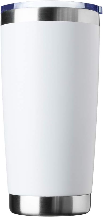 Bulk 20oz Stainless Steel Vacuum Insulated Tumblers with Lid, Double-Wall Travel Mug, Sturdy Powder-Coated Coffee Cup, Ideal for Ice Drinks and Hot Beverages (White, 1 pack)