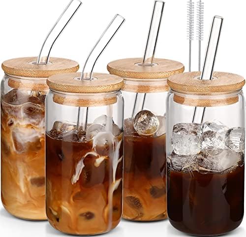 Set of 4 Glass Cups with Lids and Straws – DWTS Coffee Cups,