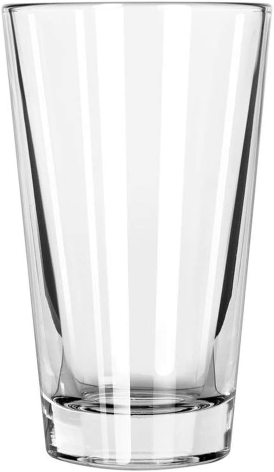 Set of 4 pint glasses with DuraTuff rim (1639HT), each holding 16 ounces.