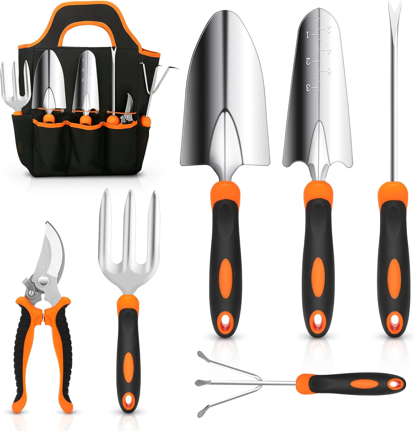 CHRYZTAL Stainless Steel Heavy Duty Garden Tool Set, Complete with Non-Slip Rubber Grip, Storage Tote Bag, Outdoor Hand Tools – Perfect Garden Tool Kit Presents for Both Women and Men