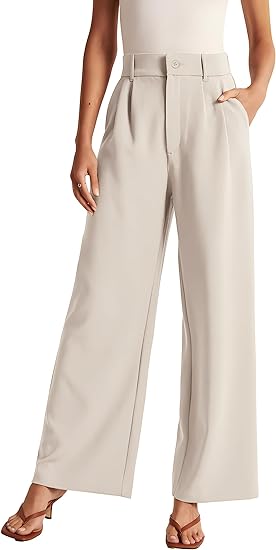 Women’s High Waisted Wide Leg Business Casual Pants, Summer Palazzo Dress Trousers with Pockets