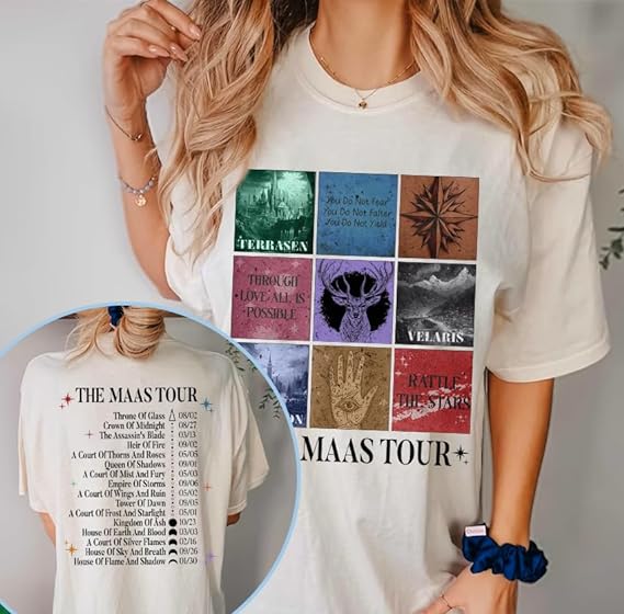 The Maas Tour Shirt – Sarah J Maas Tour Shirt, SJM 2 Sided T-Shirt for Fans, Medium, Light Pink