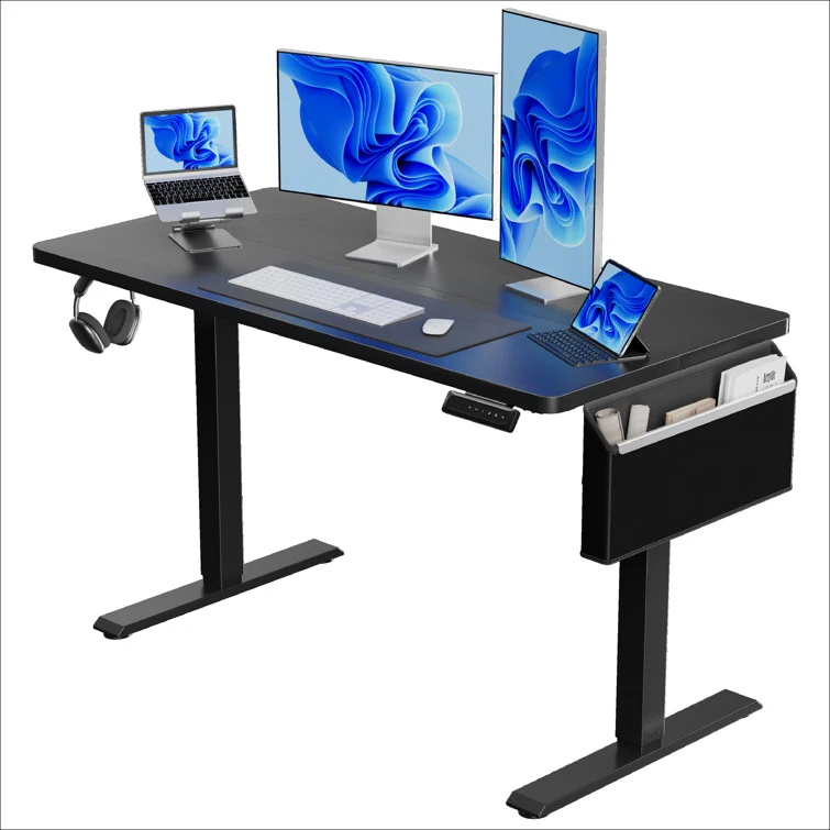 (3 Colors) Electric Height Adjustable Rectangle Standing Desk with A PU Leather Storage Pocket