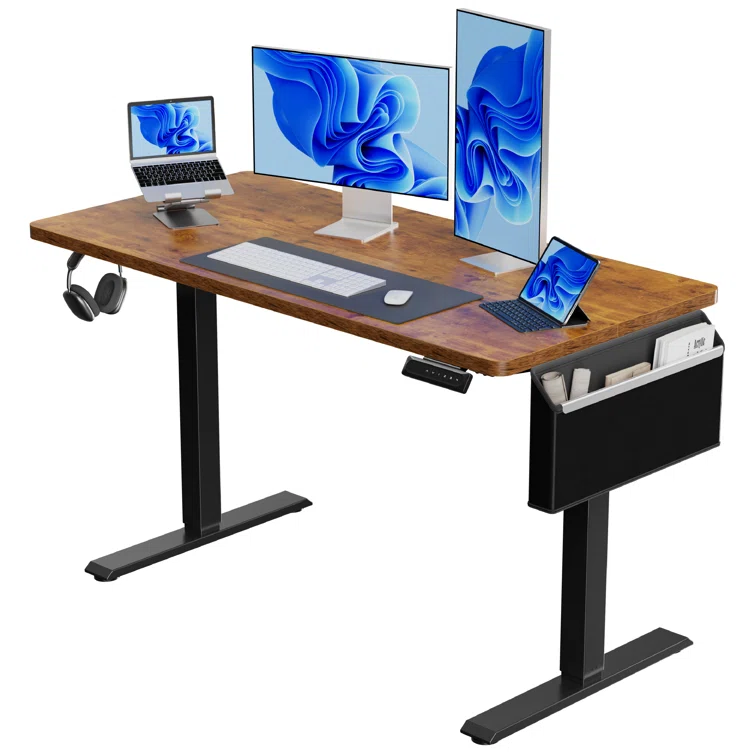 (3 Colors) Electric Height Adjustable Rectangle Standing Desk with A PU Leather Storage Pocket