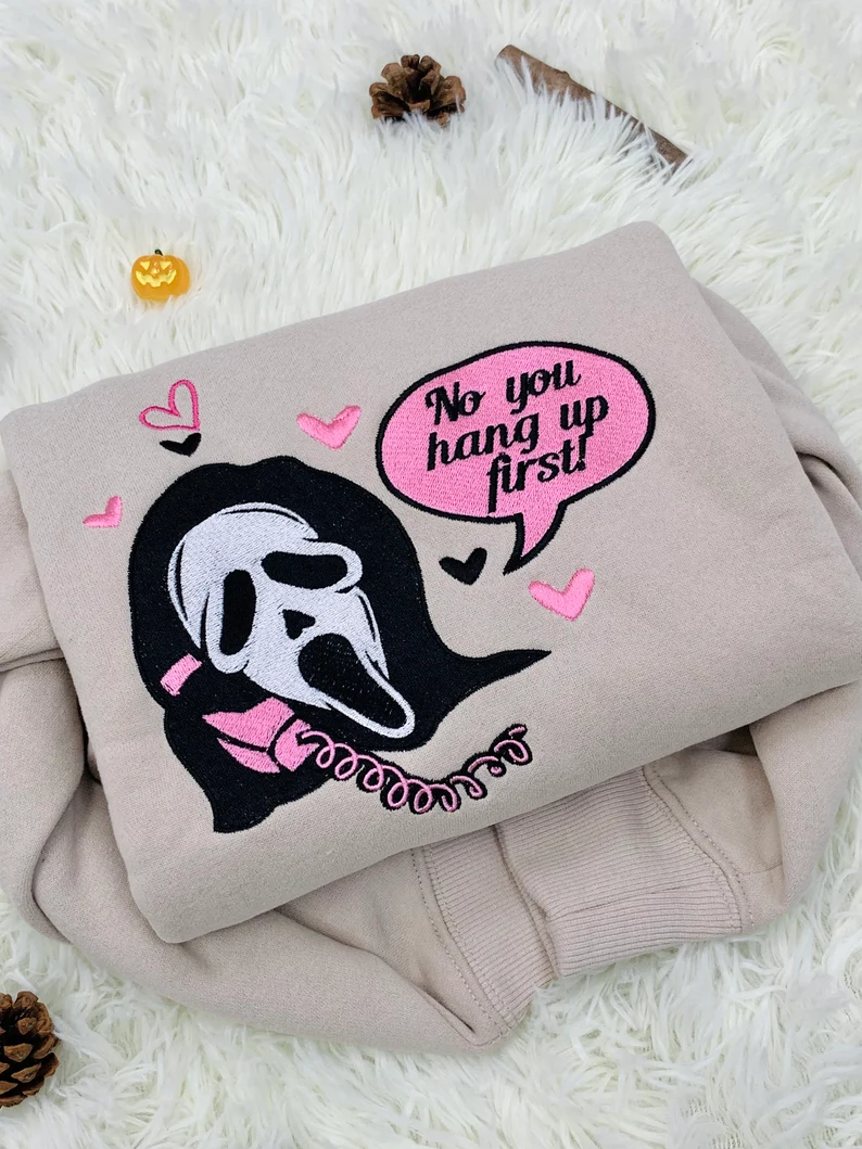 Embroidered No You Hang Up Sweatshirt, Ghostface Valentine Shirt, Halloween Ghost Shirt, Funny Ghostface Tee, Halloween Gifts, Couple Gift