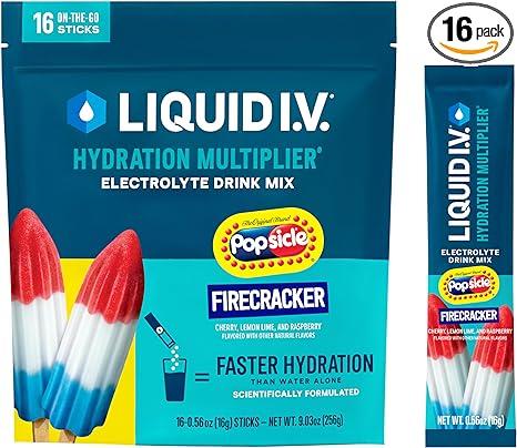 Liquid I.V. Hydration Multiplier – Popsicle Firecracker – Hydration Powder Packets | Electrolyte Powder Drink Mix | Convenient Single-Serving Sticks 1 Pack (16 Servings)