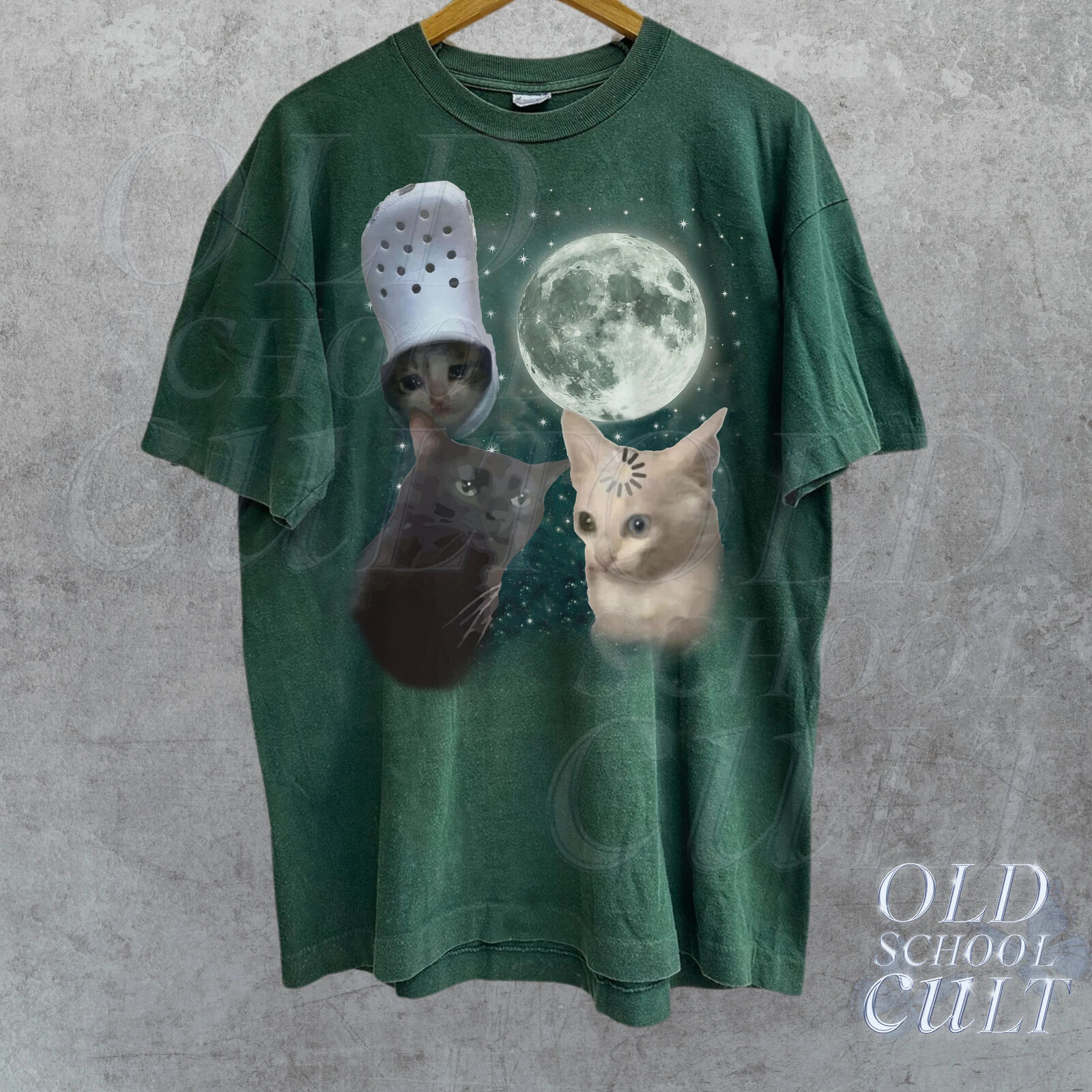 Three Cats Vintage Graphic T-shirts, Retro Cat Moon Tee, Cat Lover Shirt, Funny Cat T-shirt, Oversized Washed Tee, Meme T-shirt, Novelty Ugly Shirt