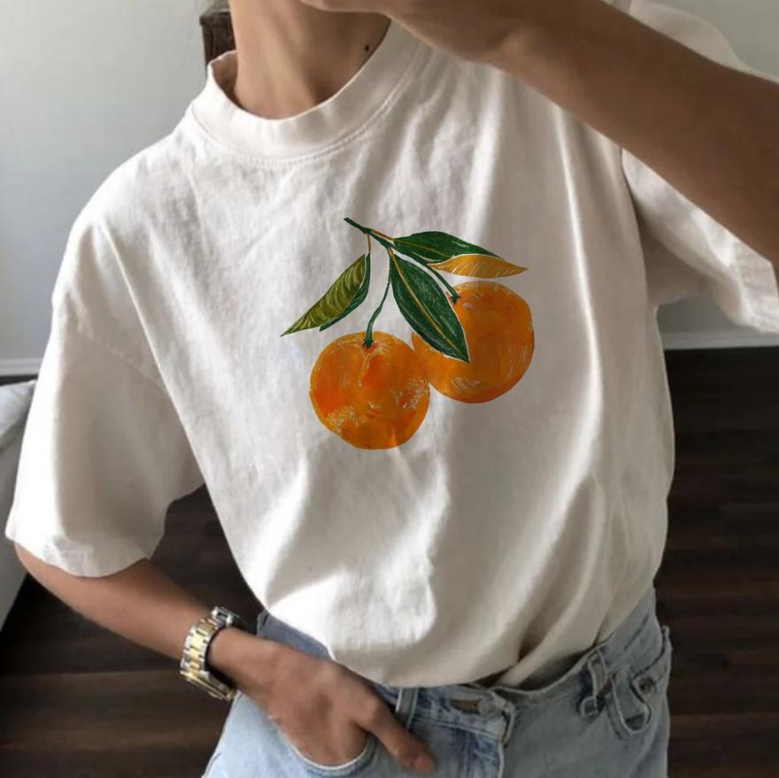 Vintage Orange Shirt Art Graphic Tee Fruit