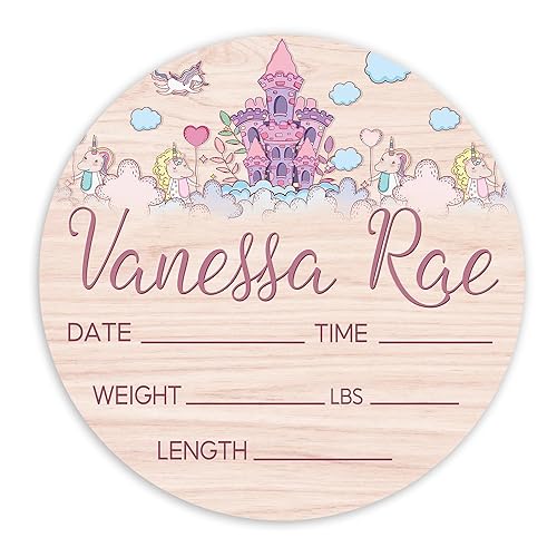 Custom Birth Sign, Round Wood Birth Sign, Princess Birth Sign, Round Wood Birth Sign, Princess Castle Birth Sign, Princess Crown, Personalized Baby Shower Nursery Decor