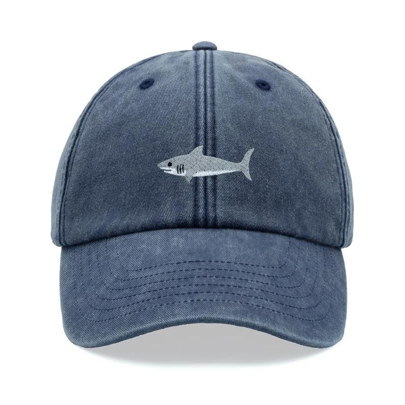 Great White Shark Baseball Cap Vintage Washed Cotton Unisex Dad Hat Adjustable Funny Faded Sports Sun Dad Fathers Day Sea Ocean Funny Animal