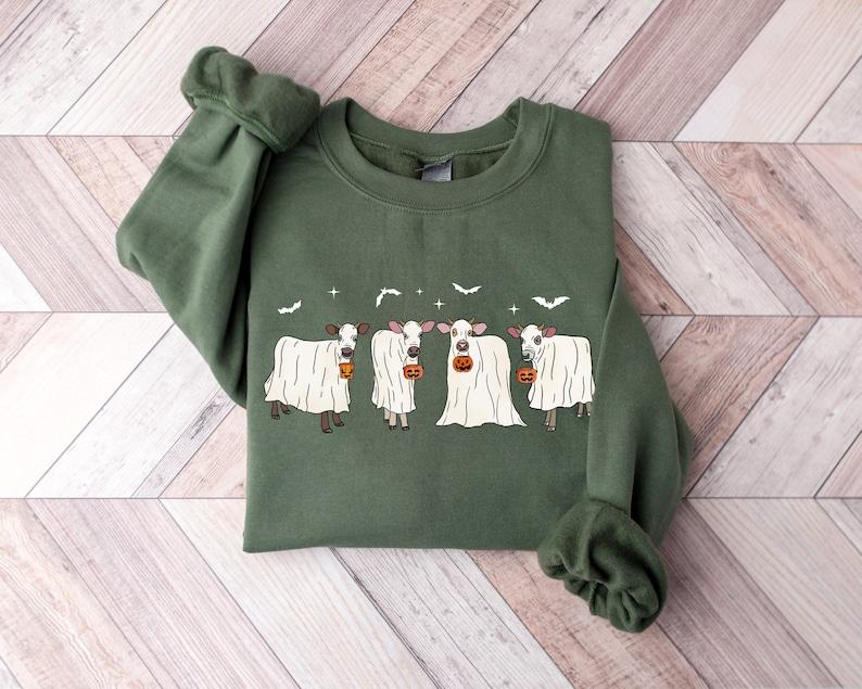 Ghost Cows Sweatshirt, Halloween Sweatshirt, Halloween Animals, Ghost Shirt, Cow Lovers Halloween Gift, Cow Shirt, Halloween Funny Sweater