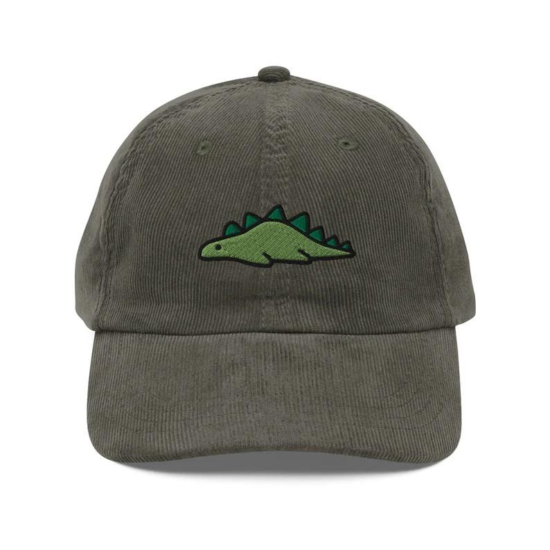 Dinosaur hat, embroidery, vintage corduroy cap, dad hat, handmade