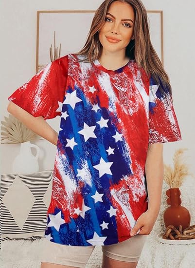 American Flag Shirt Women USA Tie-Dye 4th of July Tshirt America Patriotic Oversized Short Sleeve Tee Tops