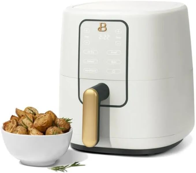 SadBe 3 Qt Air Fryer with TurboCrisp Technology, White Icing by Drew Barrymore