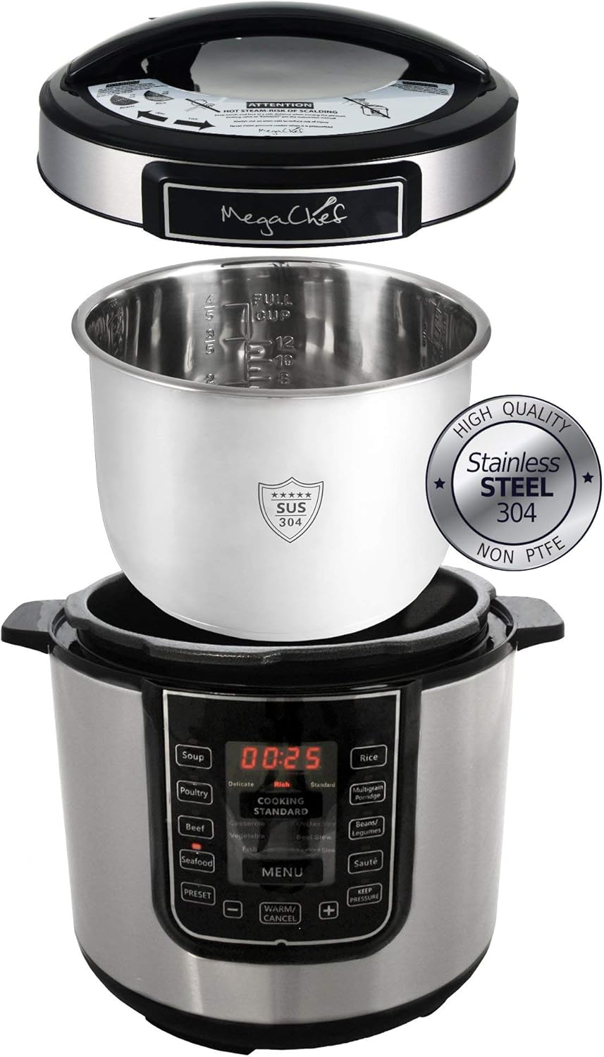 Megachef Digital Pressure Cooker, Silver, 6 quart