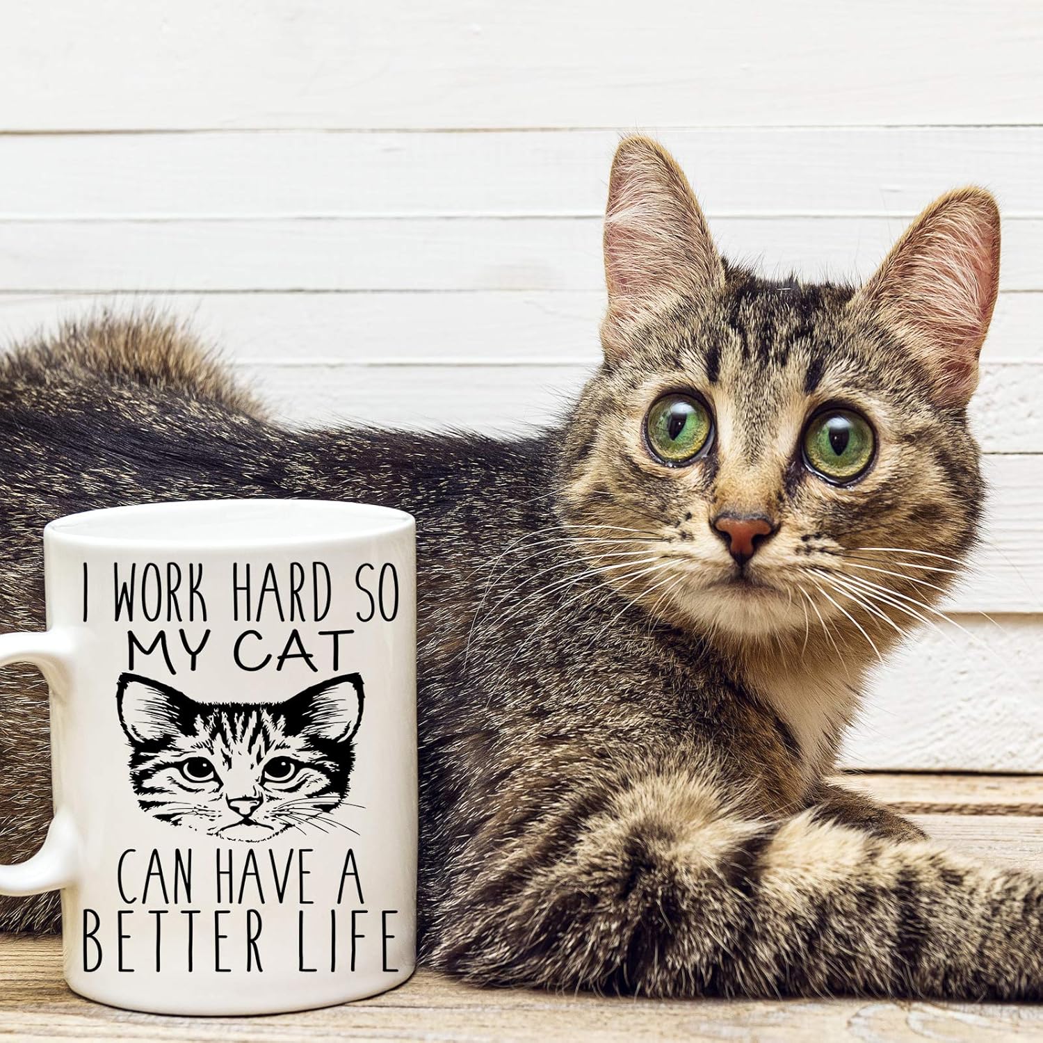 I Work Hard So My Cat Can Have A Better Life – Funny Cat Mug – White 11 Oz. Coffee Mug – Great Novelty Gift for Cat Lovers, Mom, Dad, Co-Worker, Boss and Friends by Mad Ink Fashions